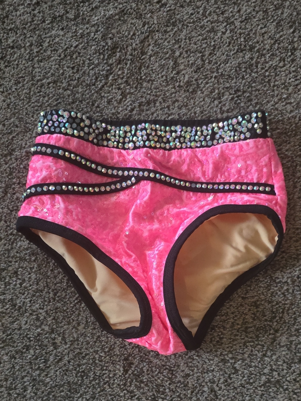 Glamour - Girls' Hot Pink Sequin Dance Bottoms with Rhinestone Trim